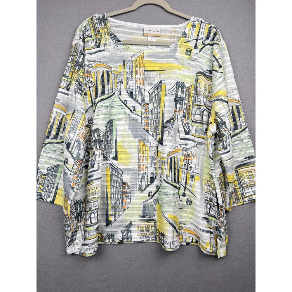 Alfred Dunner Top Womens 2X Cityscape Print 34 Sleeve Art Print